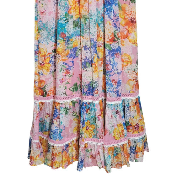 Anthropologie Bhanuni By Jhoti Yuko Floral Halter Dress Beaded Pink Blue Maxi 4 - Picture 12 of 16
